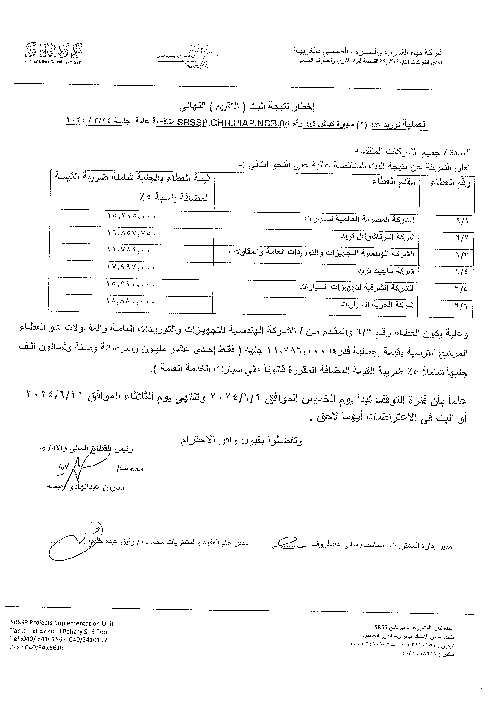 اخطار نتيجة البت (التقييم )النهائى